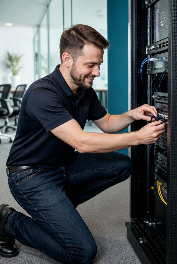 A Uptime technician setting up hardware on-site