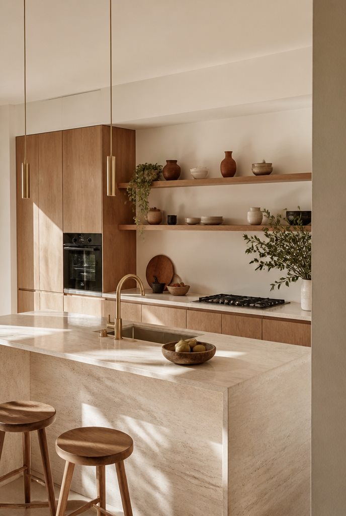 Warm oak and travertine kitchen renovation in Bangsar, Kuala Lumpur