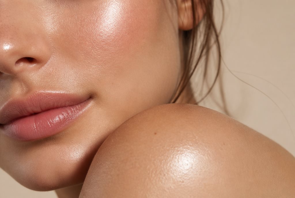 Close-up of naturally radiant, healthy skin